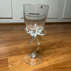 Vintage 90s Krosno Jozefina Poland Blown Glass Twisted Stem Clear Wine Glass 8”